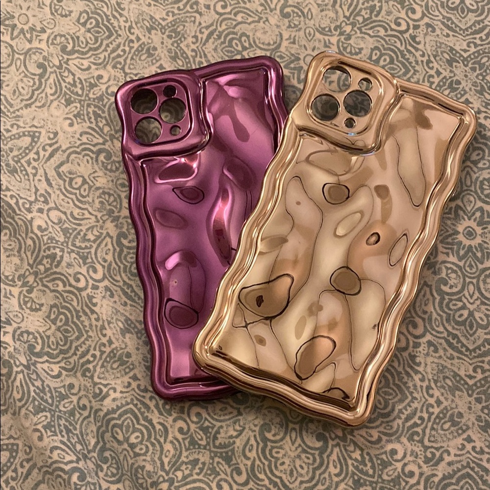 Metallic Purple and Gold Smartphone Cases with Shimmering Fluid Patterns